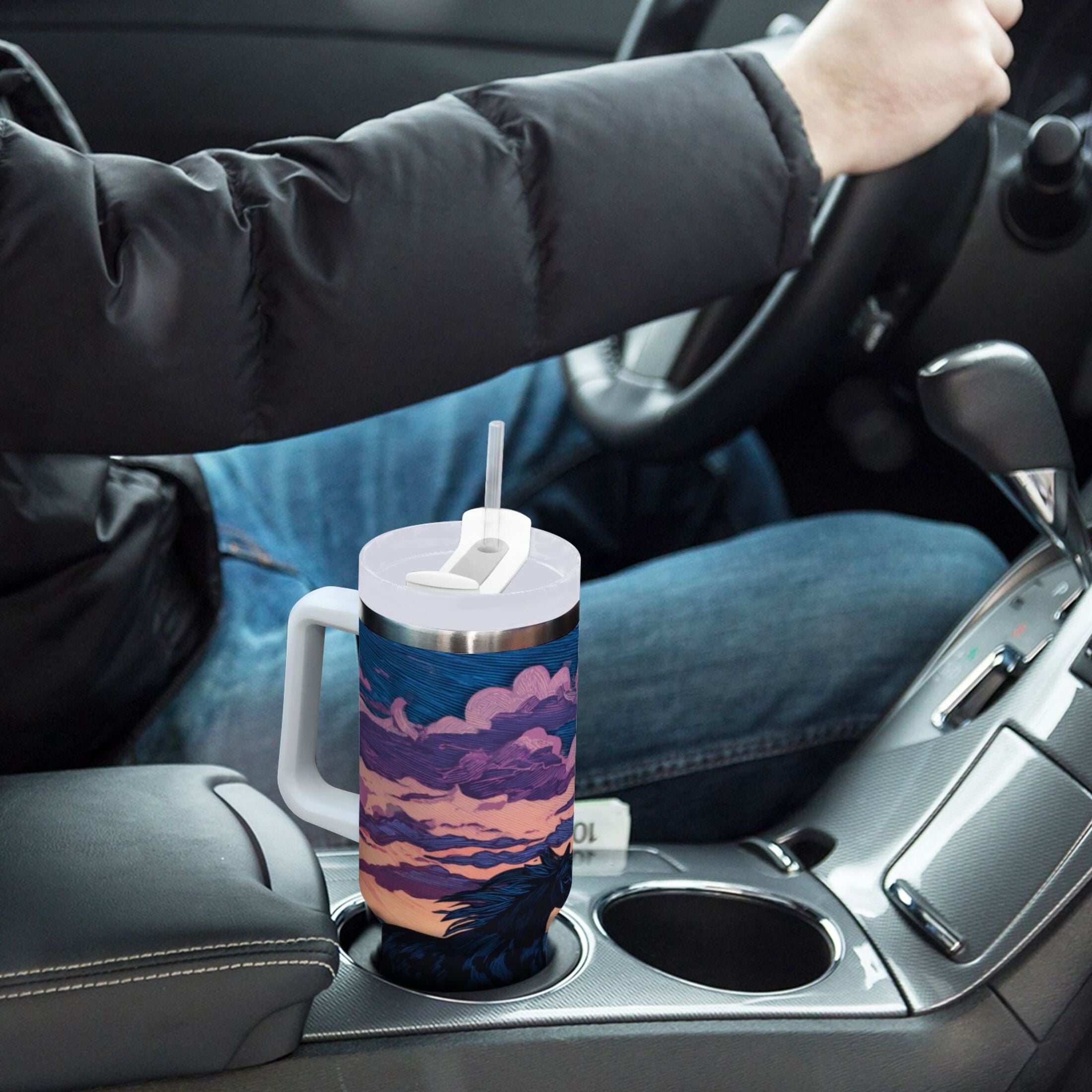 40 oz Insulated Stainless Steel Tumbler Double Wall Stainless Steel Tumbler with 2-Way Drinking Wild Horses Running C506Y