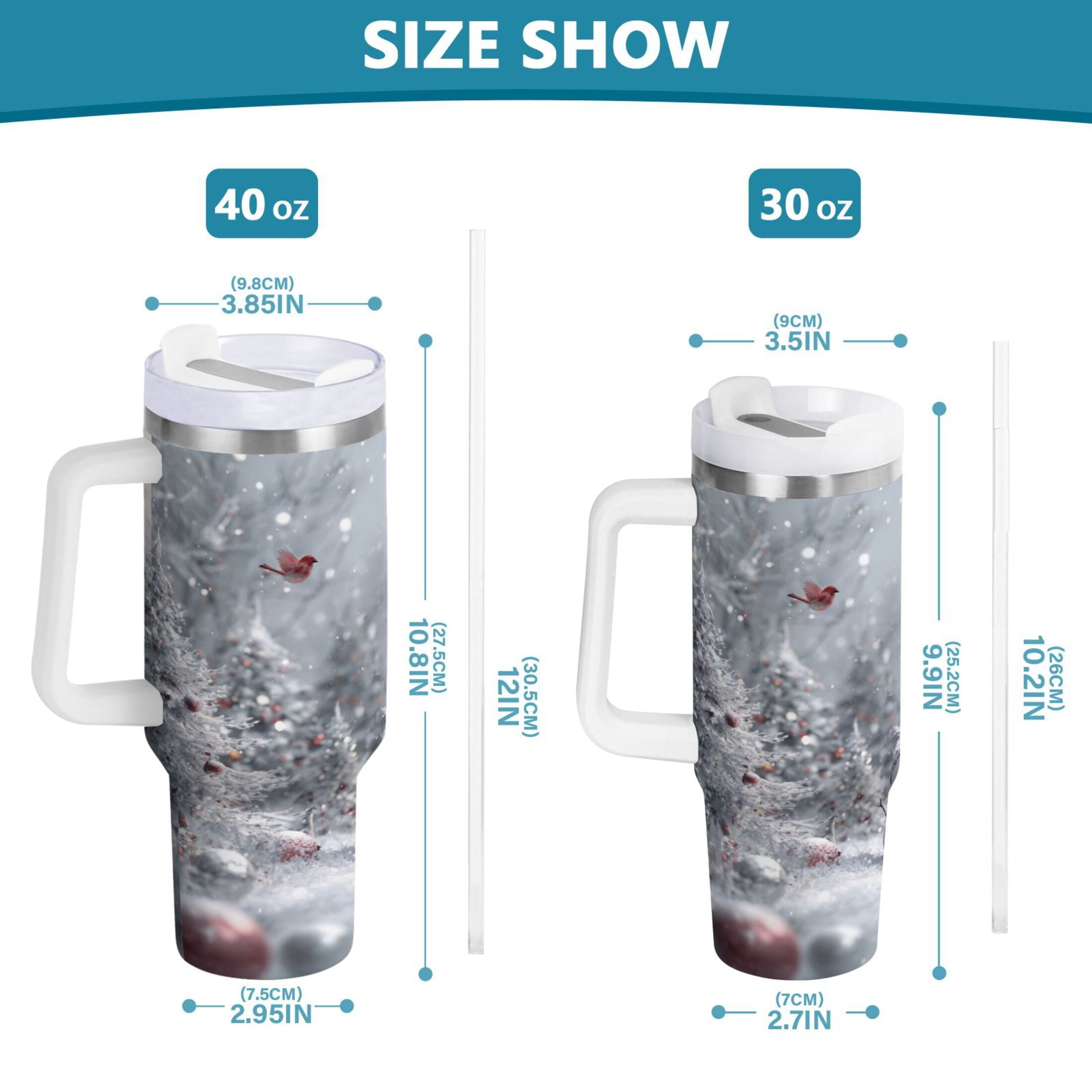 30 oz Insulated Stainless Steel Tumbler Double Wall Stainless Steel Tumbler with 2-Way Drinking Snowy Winter Landscape C557K