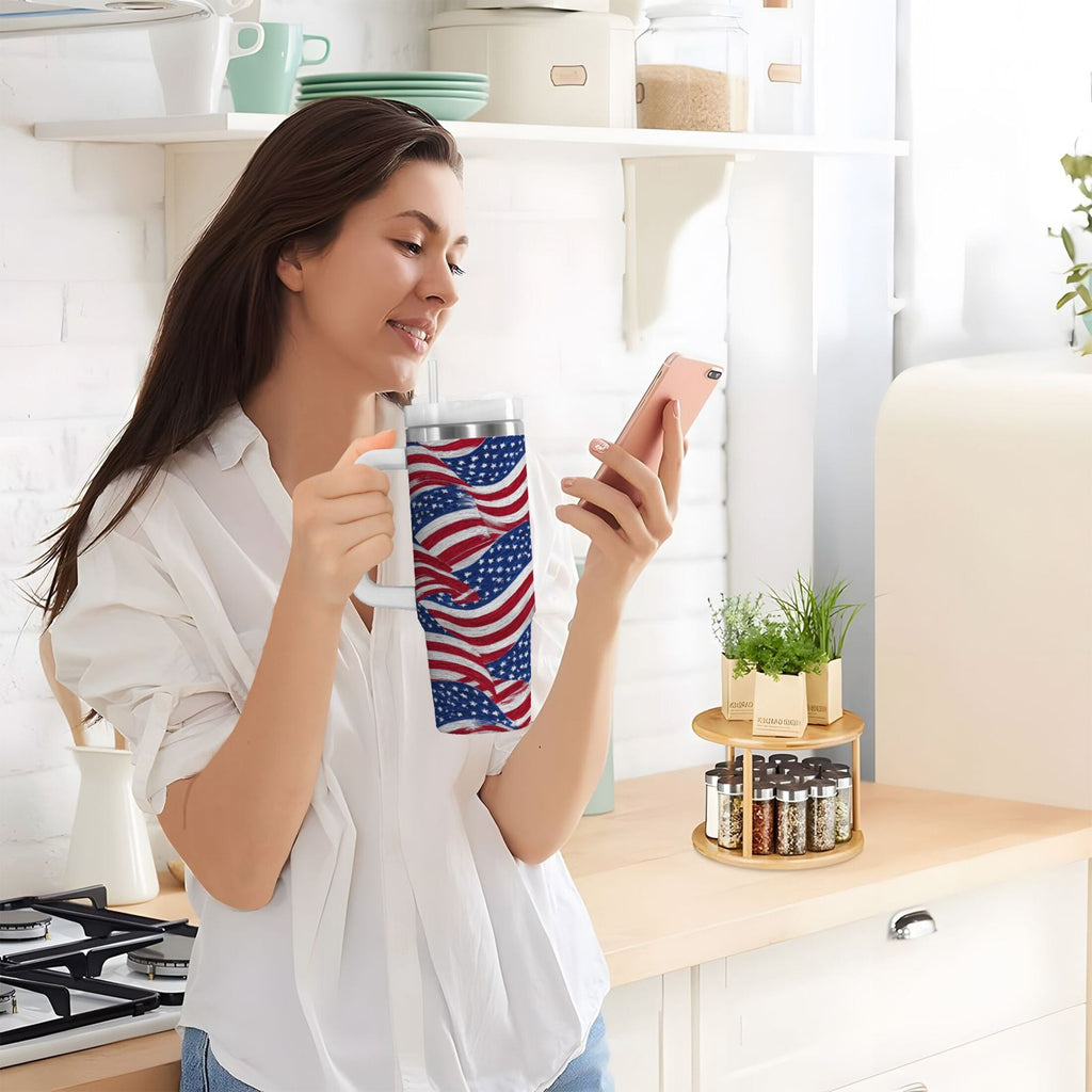 30 oz Insulated Stainless Steel Tumbler Double Wall Stainless Steel Tumbler with 2-Way Drinking Flags Wave Pattern C536M