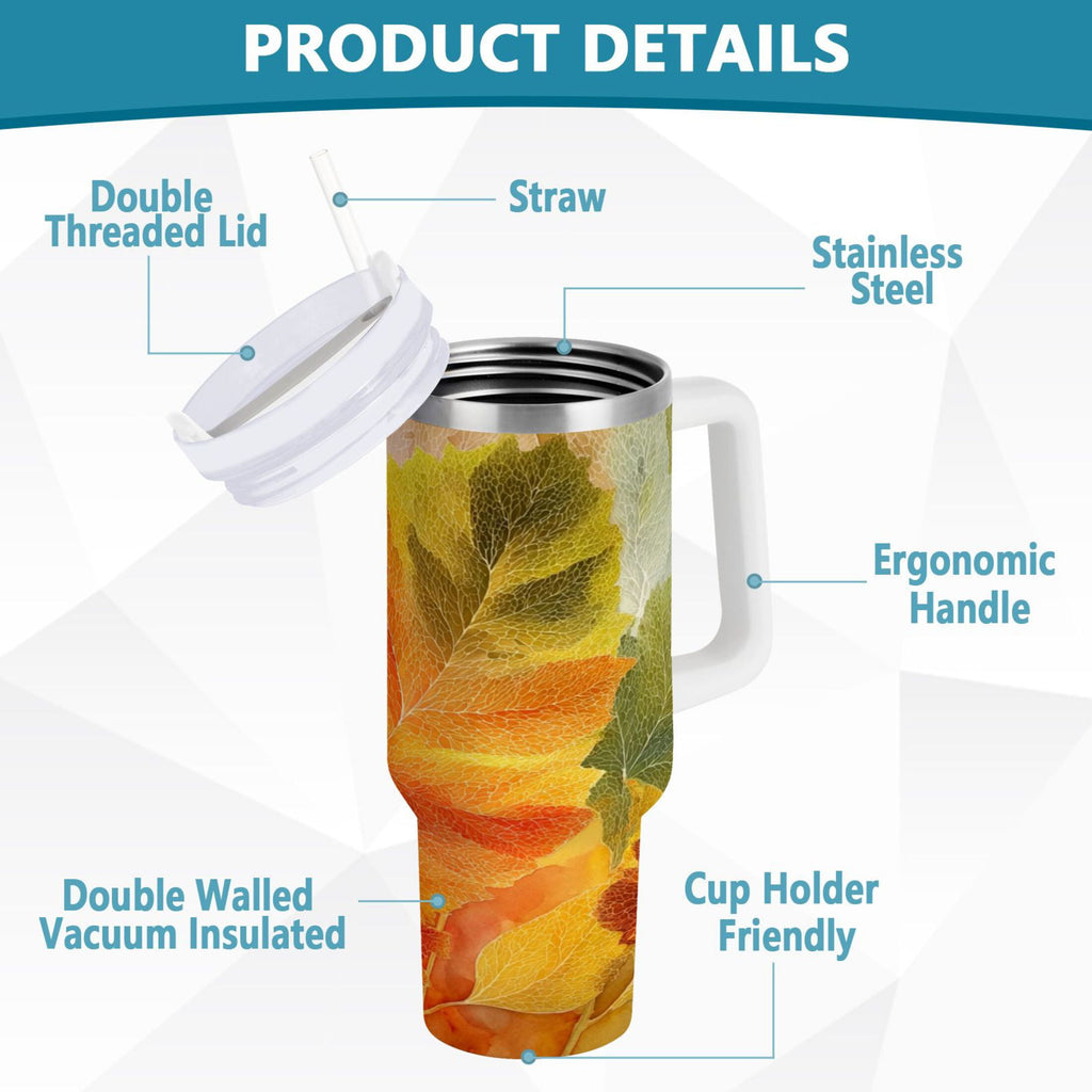 30 oz Insulated Stainless Steel Tumbler Double Wall Stainless Steel Tumbler with 2-Way Drinking Various Shades Autumn Leaves C590N