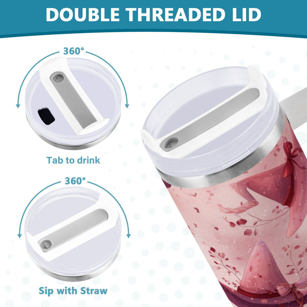 30 oz Insulated Stainless Steel Tumbler Double Wall Stainless Steel Tumbler with 2-Way Drinking Hats with Delicate Bows C679Y