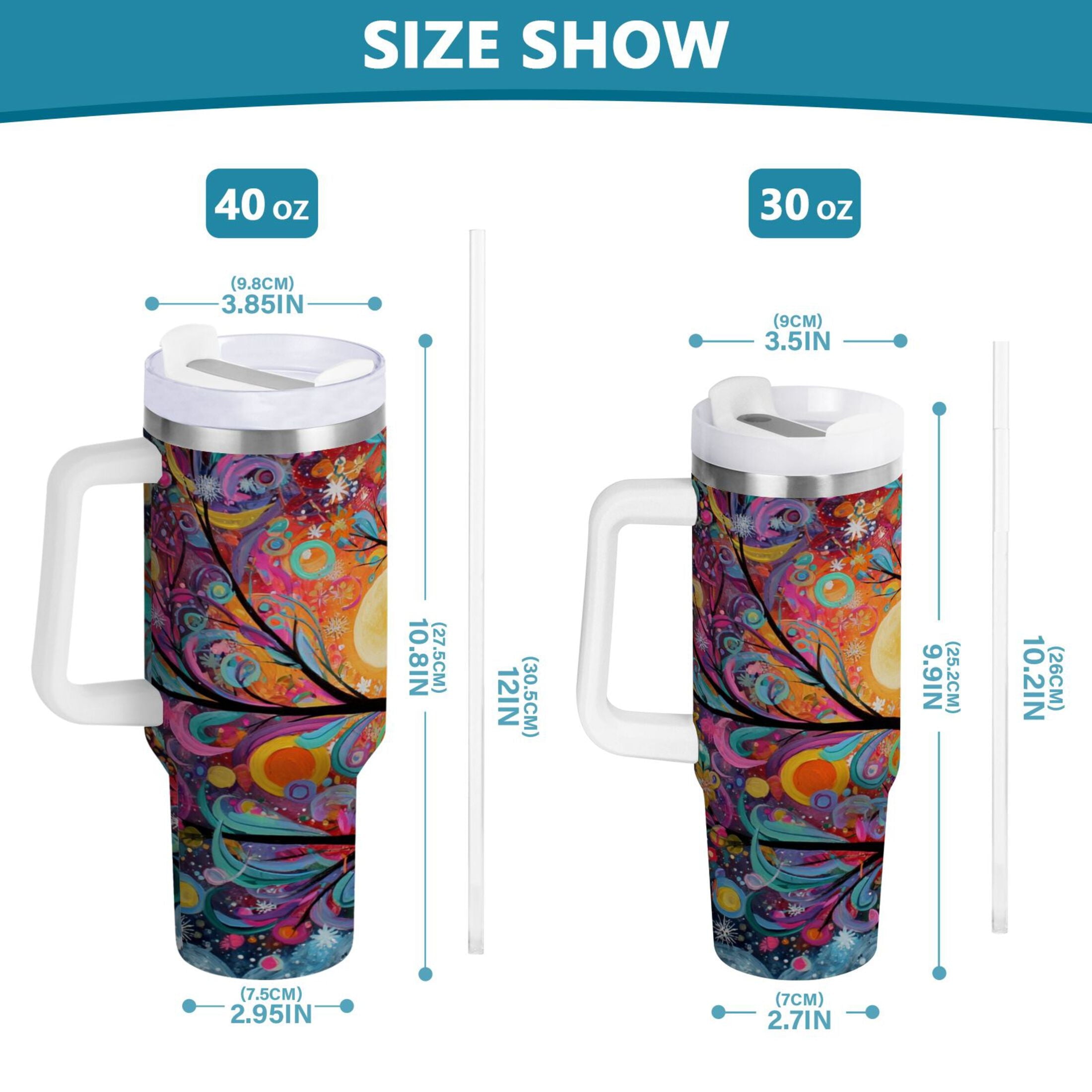 30 oz Insulated Stainless Steel Tumbler Double Wall Stainless Steel Tumbler with 2-Way Drinking Beautiful Abstract Tree Painting C654U