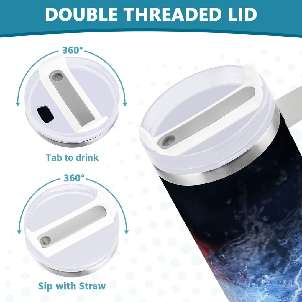 40 oz Insulated Stainless Steel Tumbler Double Wall Stainless Steel Tumbler with 2-Way Drinking Baseball with Water and Fire C680S