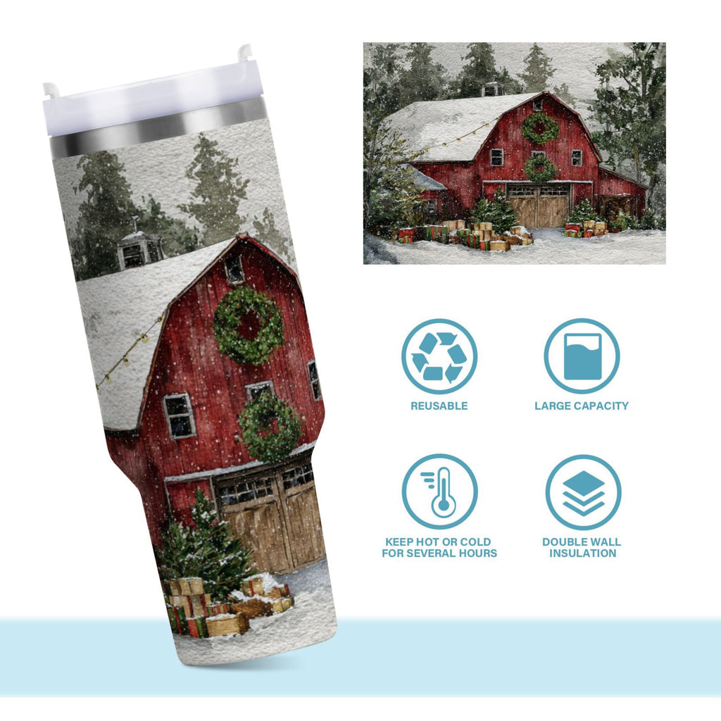 30 oz Insulated Stainless Steel Tumbler Double Wall Stainless Steel Tumbler with 2-Way Drinking Old Red Barn C592L