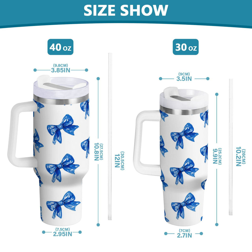 30 oz Insulated Stainless Steel Tumbler Double Wall Stainless Steel Tumbler with 2-Way Drinking Blue Bows Pattern C620Q