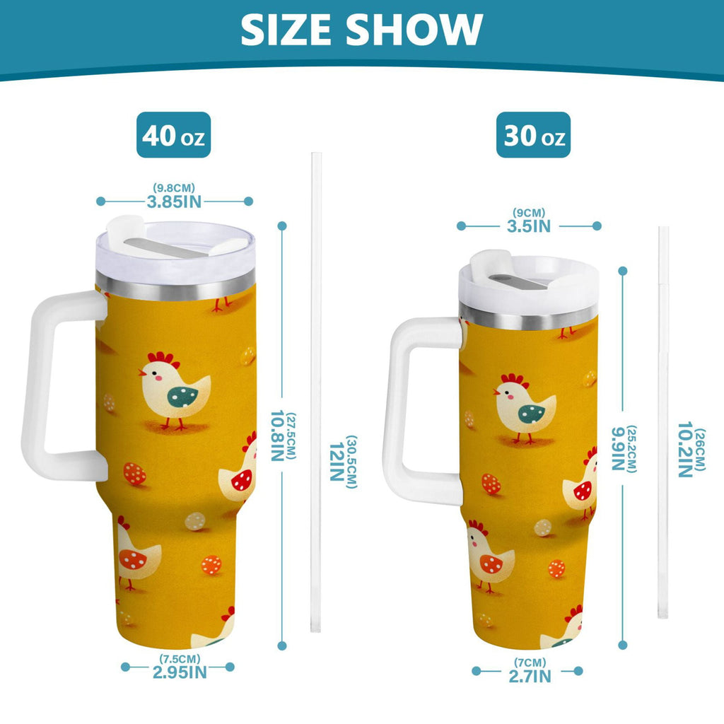 30 oz Insulated Stainless Steel Tumbler Double Wall Stainless Steel Tumbler with 2-Way Drinking Cartoon Chickens Pattern C551K