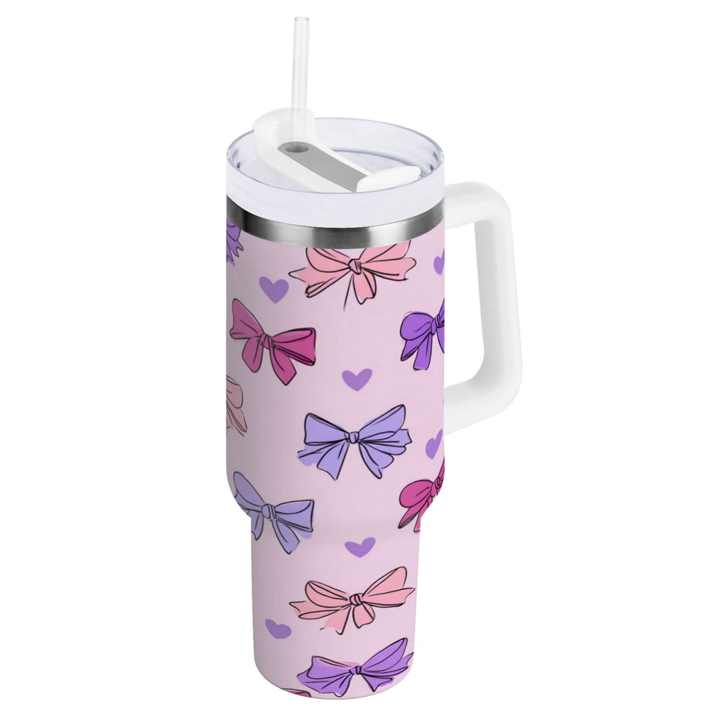 30 oz Insulated Stainless Steel Tumbler Double Wall Stainless Steel Tumbler with 2-Way Drinking Bows and Heart Pattern C422Q