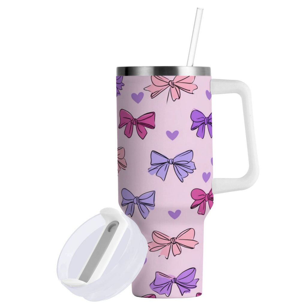 30 oz Insulated Stainless Steel Tumbler Double Wall Stainless Steel Tumbler with 2-Way Drinking Bows and Heart Pattern C422Q