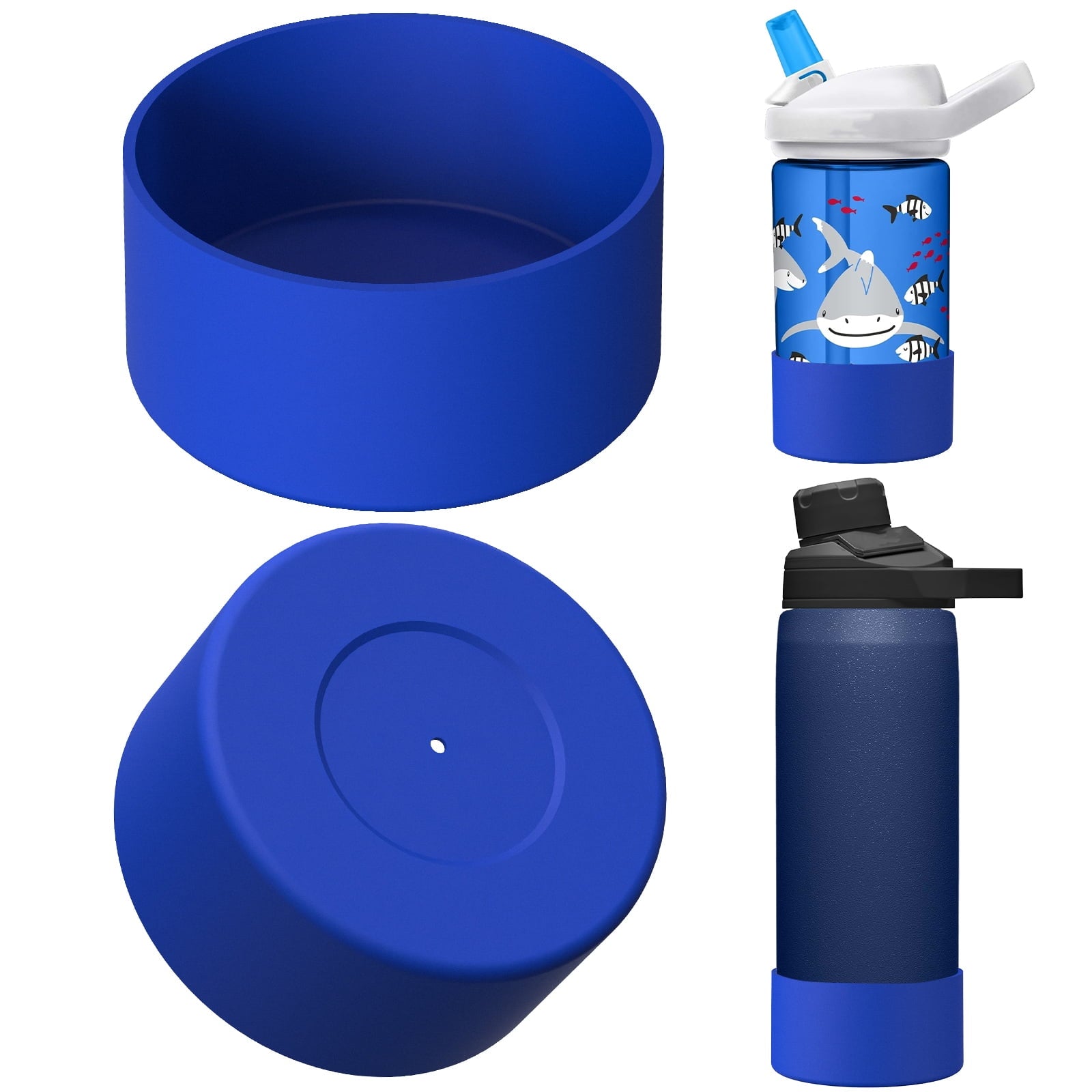 Linkidea 2 Pack Water Bottle Boot Compatible with CamelBak Eddy+20oz/25oz, Chute Mag 20oz/25oz, Carry Cap, Silicone Anti-Slip Bottle Bottom Bumper Protector (Navy Blue) C388S