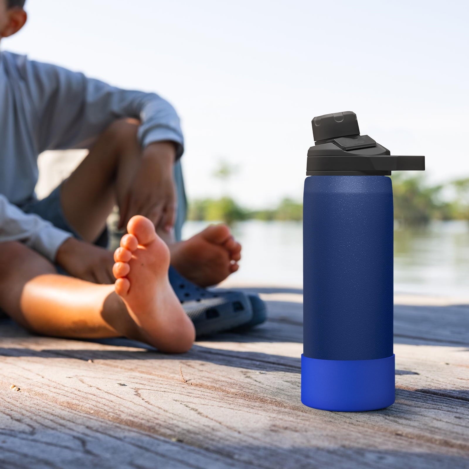 Linkidea 2 Pack Water Bottle Boot Compatible with CamelBak Eddy+20oz/25oz, Chute Mag 20oz/25oz, Carry Cap, Silicone Anti-Slip Bottle Bottom Bumper Protector (Navy Blue) C388S
