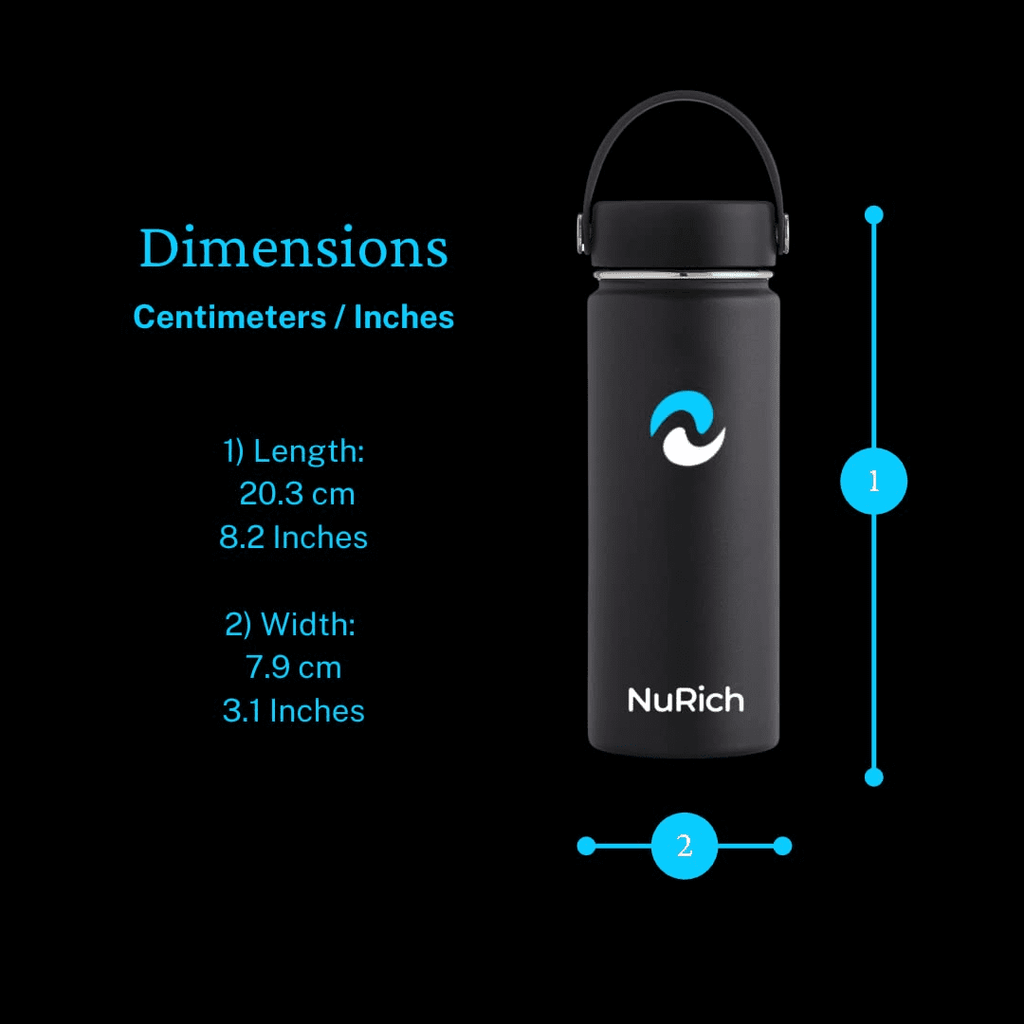 NuRich Sports Water Bottle - 18 Oz, Vacuum Insulated Stainless Steel, Modern Double Walled, Simple Thermo Modern Mug, Hydro Metal Canteen Flask Wide Mouth with Sweat Proof Design for Cold &amp; Hot Temp C684B