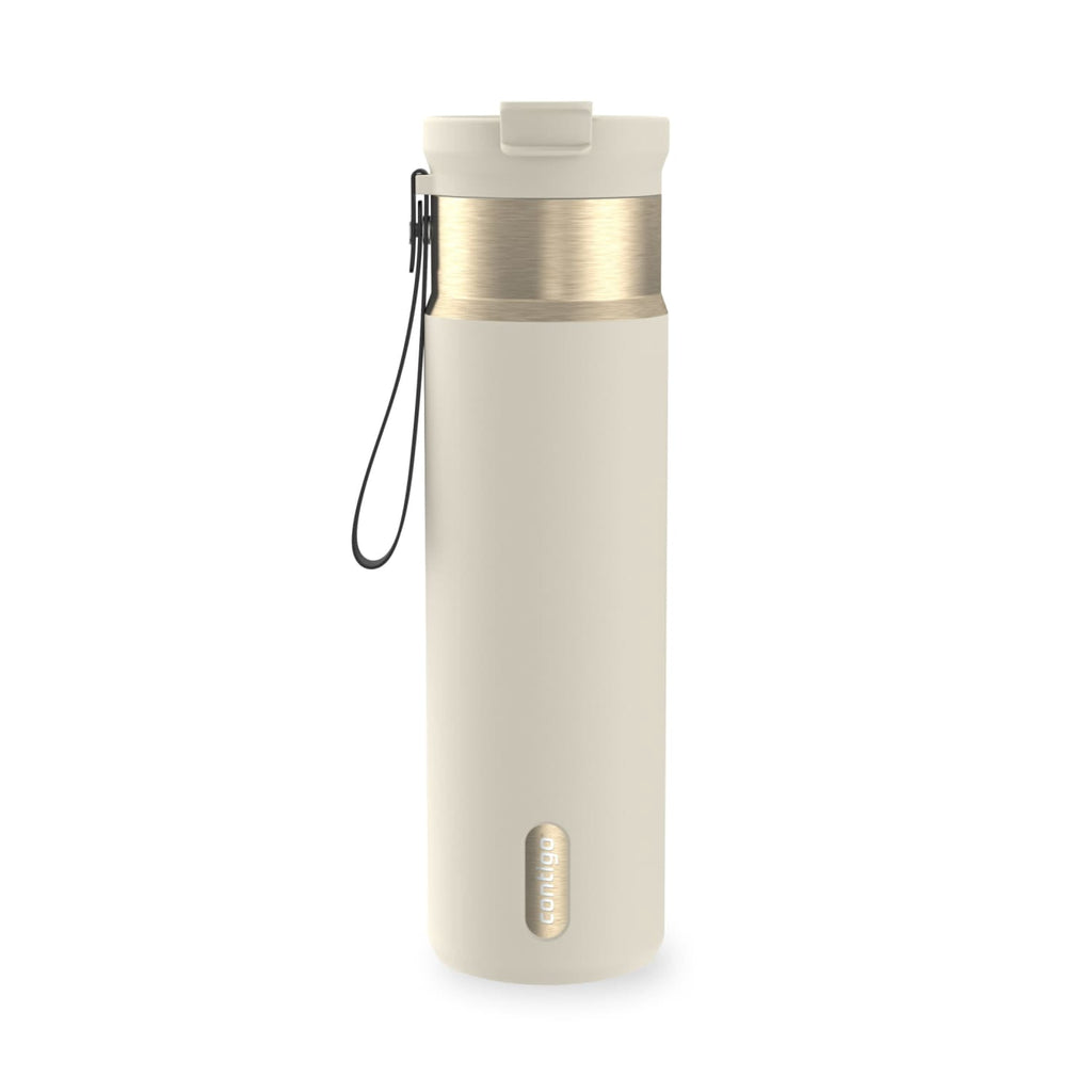 Contigo DualSip Leakproof Stainless Steel Reusable Water Bottle Tumbler with Carrying Strap, Cream/Champagne, 24 oz C011S