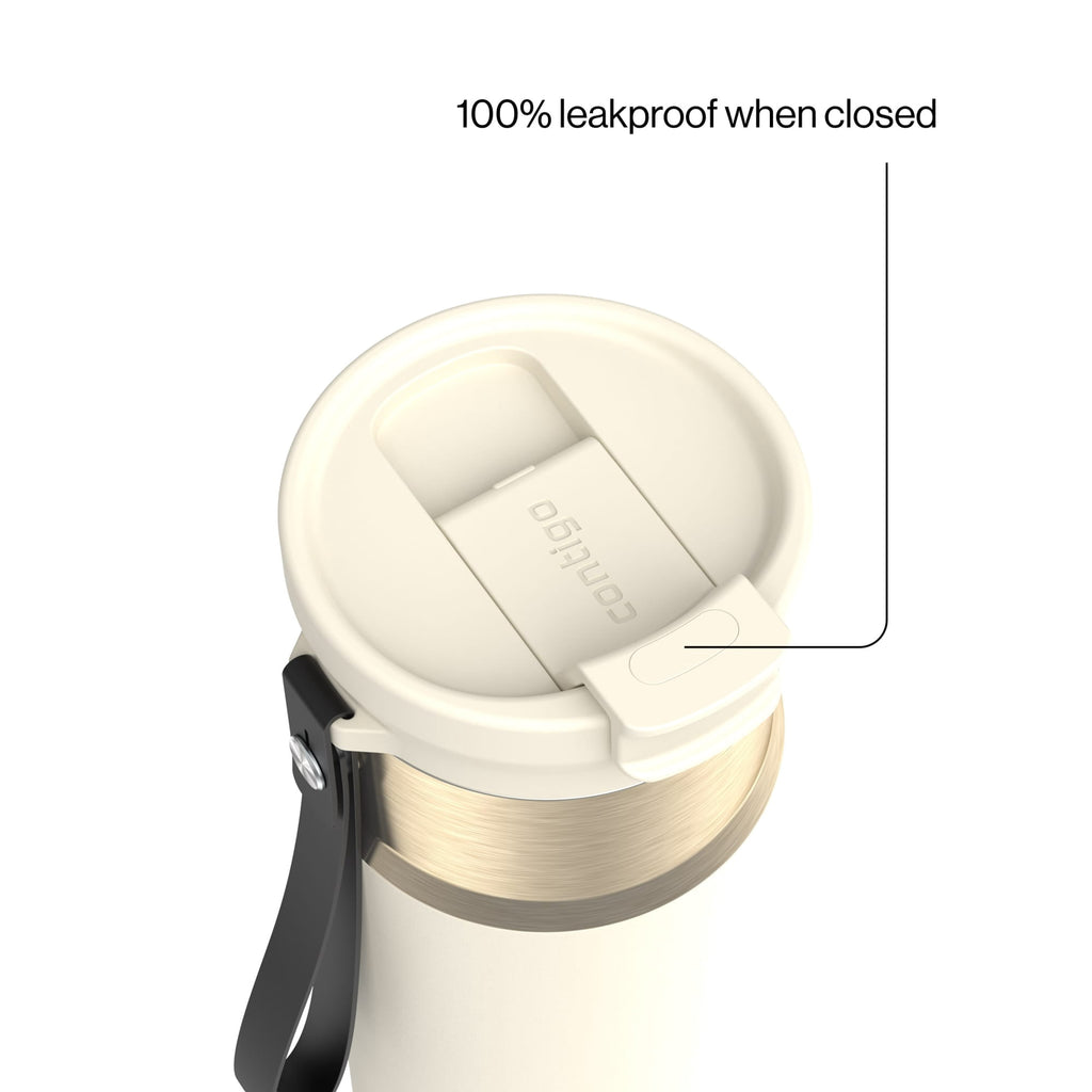 Contigo DualSip Leakproof Stainless Steel Reusable Water Bottle Tumbler with Carrying Strap, Cream/Champagne, 24 oz C011S