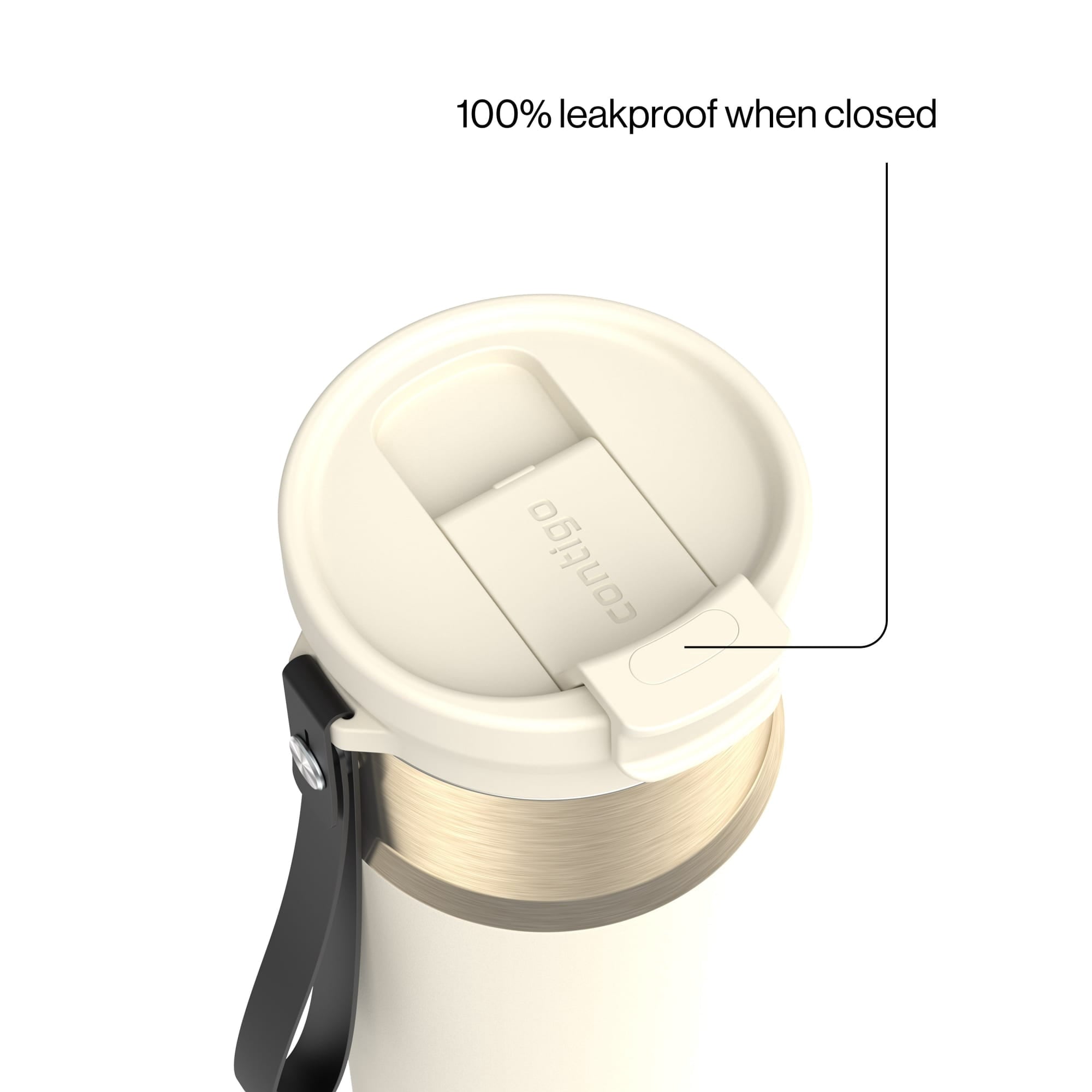 Contigo DualSip Leakproof Stainless Steel Reusable Water Bottle Tumbler with Carrying Strap, Cream/Champagne, 24 oz C011S
