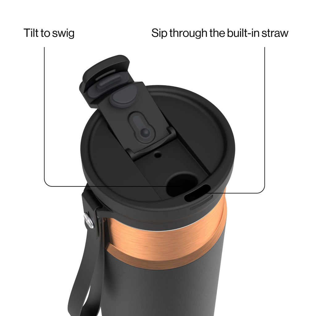 Contigo DualSip Leakproof Stainless Steel Reusable Water Bottle Tumbler with Carrying Strap, Cream/Champagne, 24 oz C011S