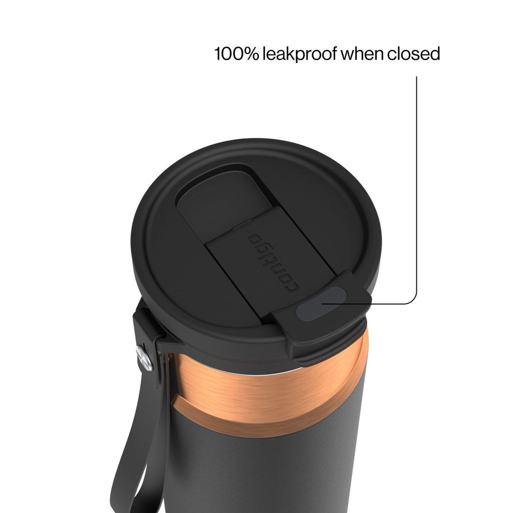 Contigo DualSip Leakproof Stainless Steel Reusable Water Bottle Tumbler with Carrying Strap, Cream/Champagne, 24 oz C011S