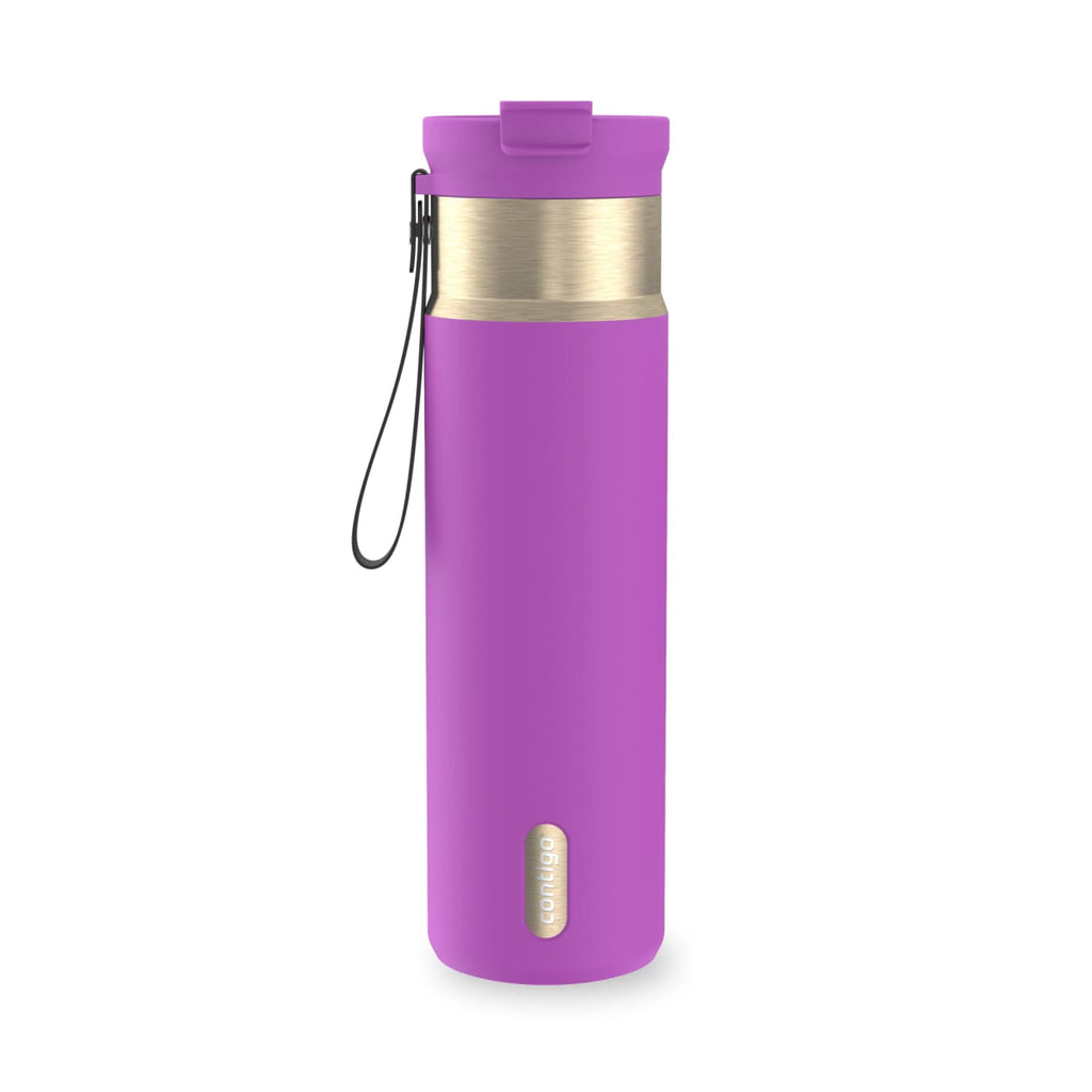 Contigo DualSip Leakproof Stainless Steel Reusable Water Bottle Tumbler with Carrying Strap, Cream/Champagne, 24 oz C011S