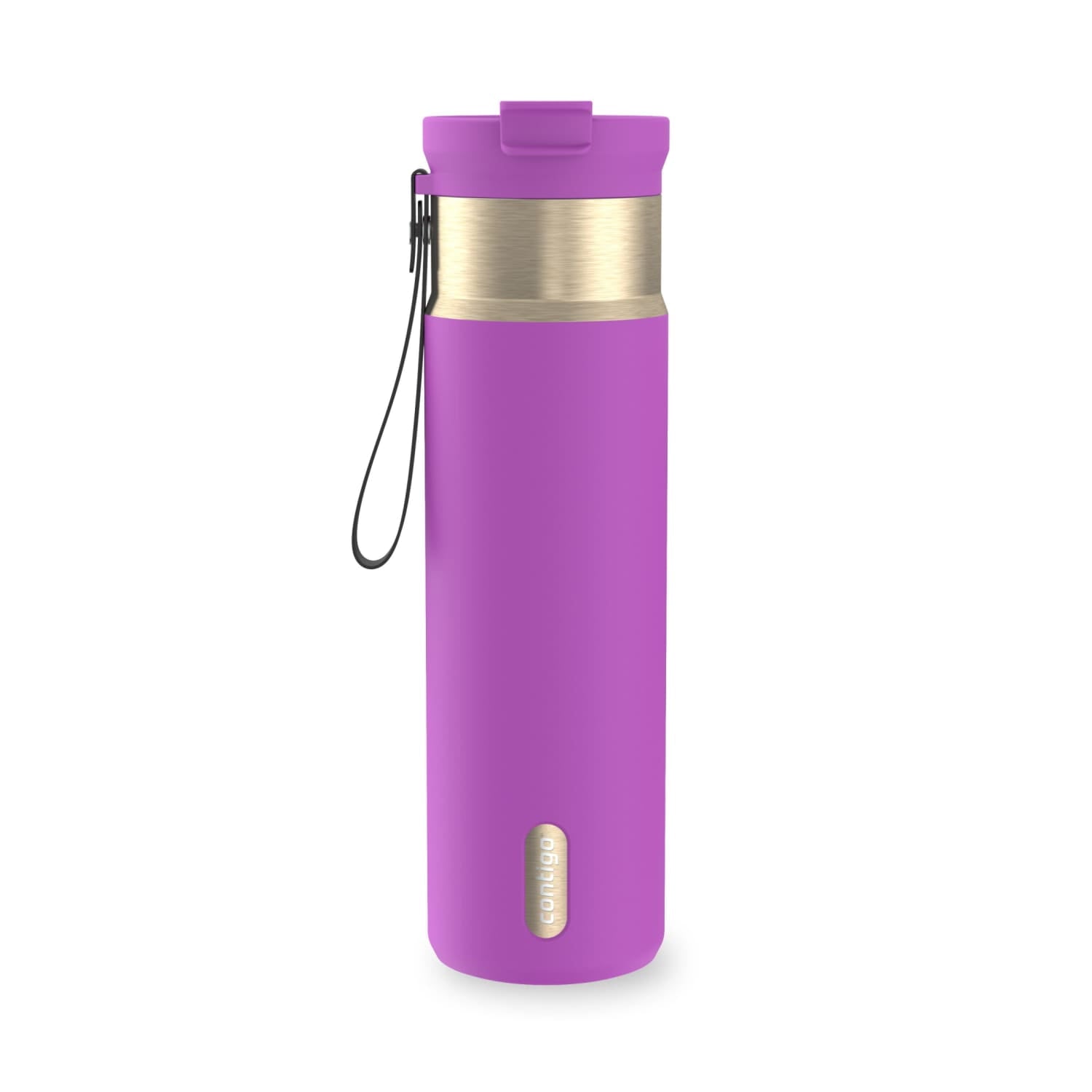 Contigo DualSip Leakproof Stainless Steel Reusable Water Bottle Tumbler with Carrying Strap, Cream/Champagne, 24 oz C011S