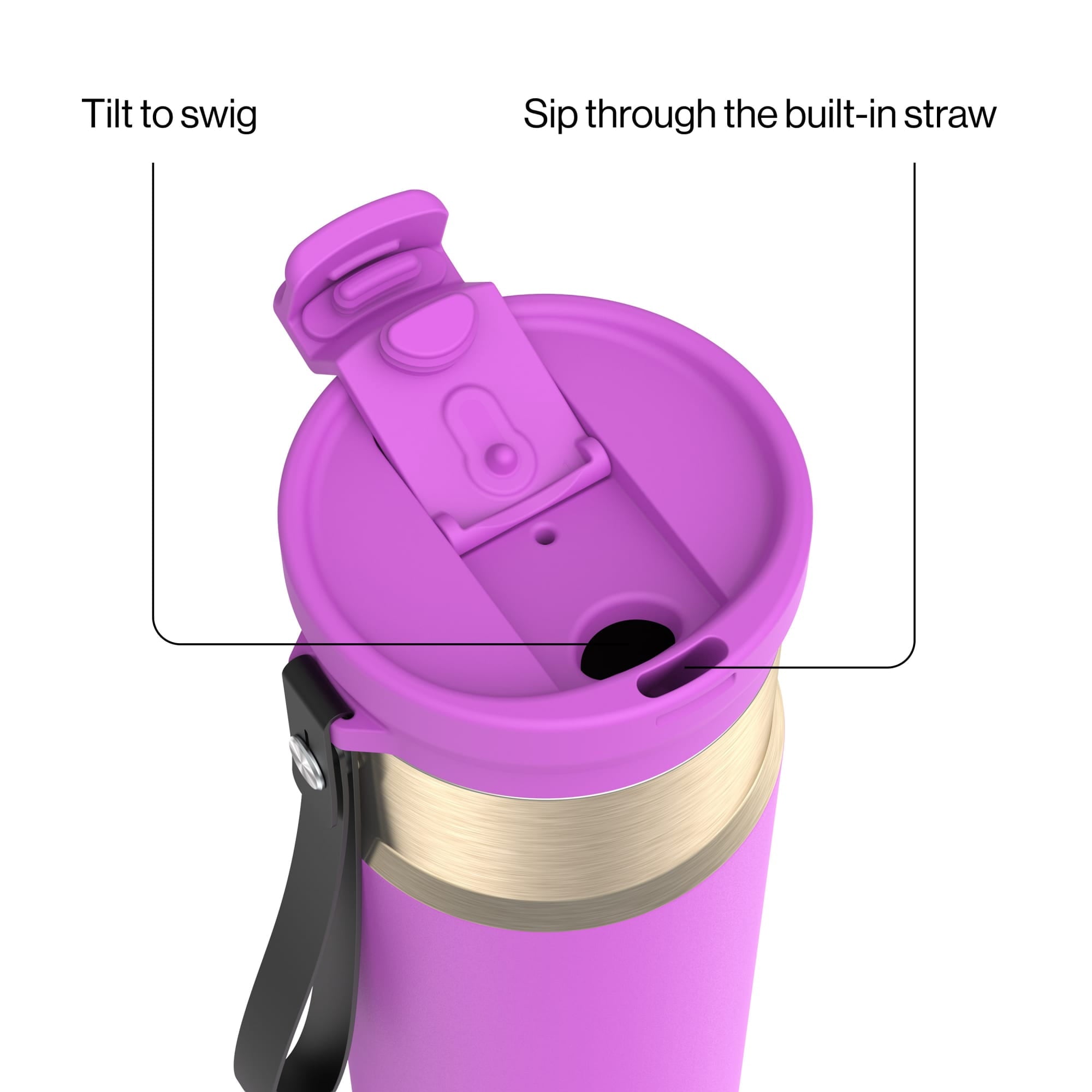 Contigo DualSip Leakproof Stainless Steel Reusable Water Bottle Tumbler with Carrying Strap, Cream/Champagne, 24 oz C011S
