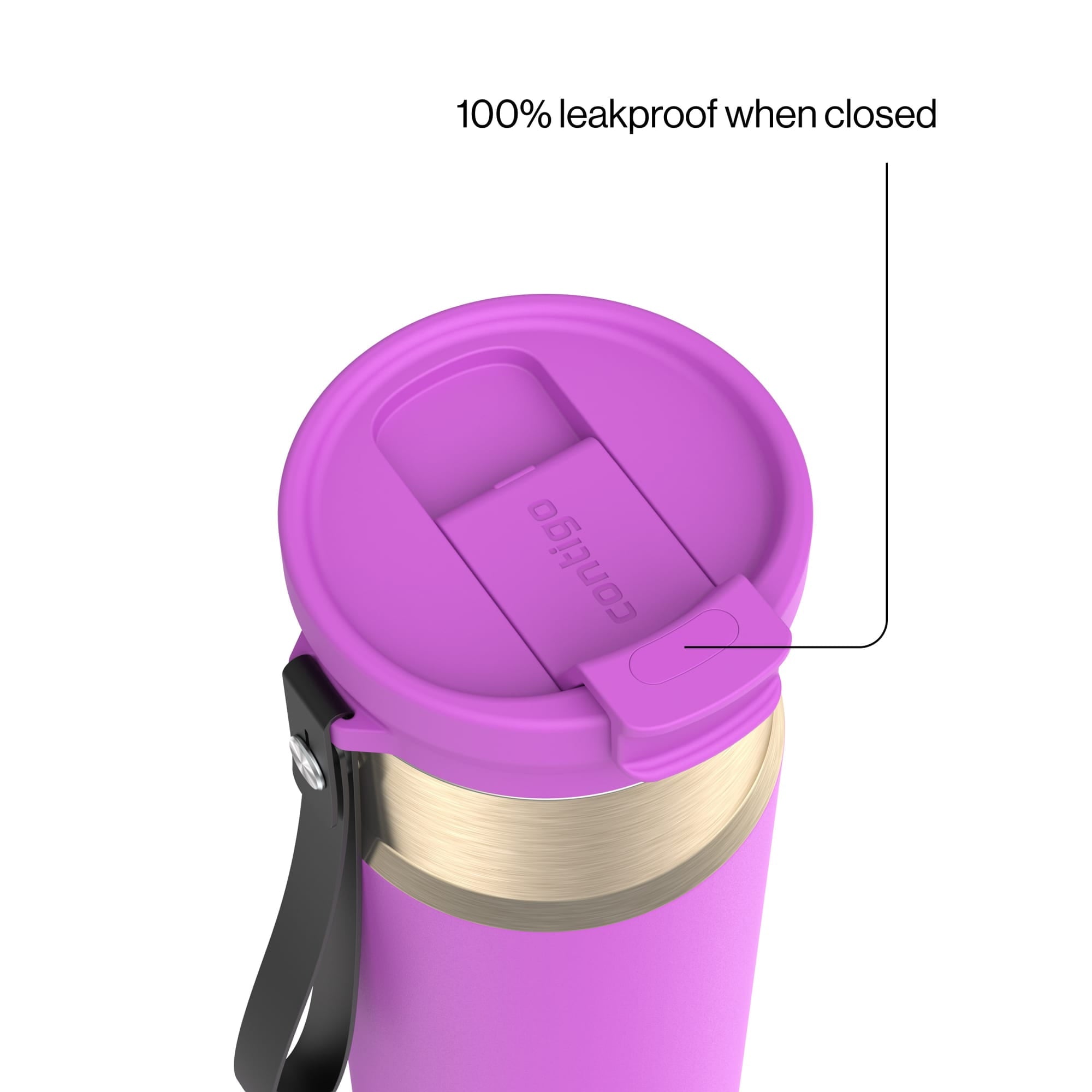 Contigo DualSip Leakproof Stainless Steel Reusable Water Bottle Tumbler with Carrying Strap, Cream/Champagne, 24 oz C011S