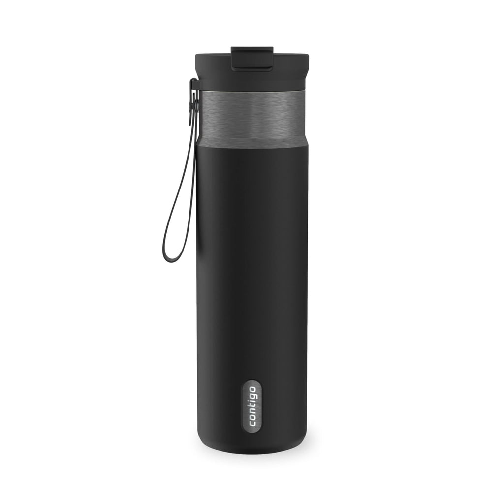 Contigo DualSip Leakproof Stainless Steel Reusable Water Bottle Tumbler with Carrying Strap, Cream/Champagne, 24 oz C011S