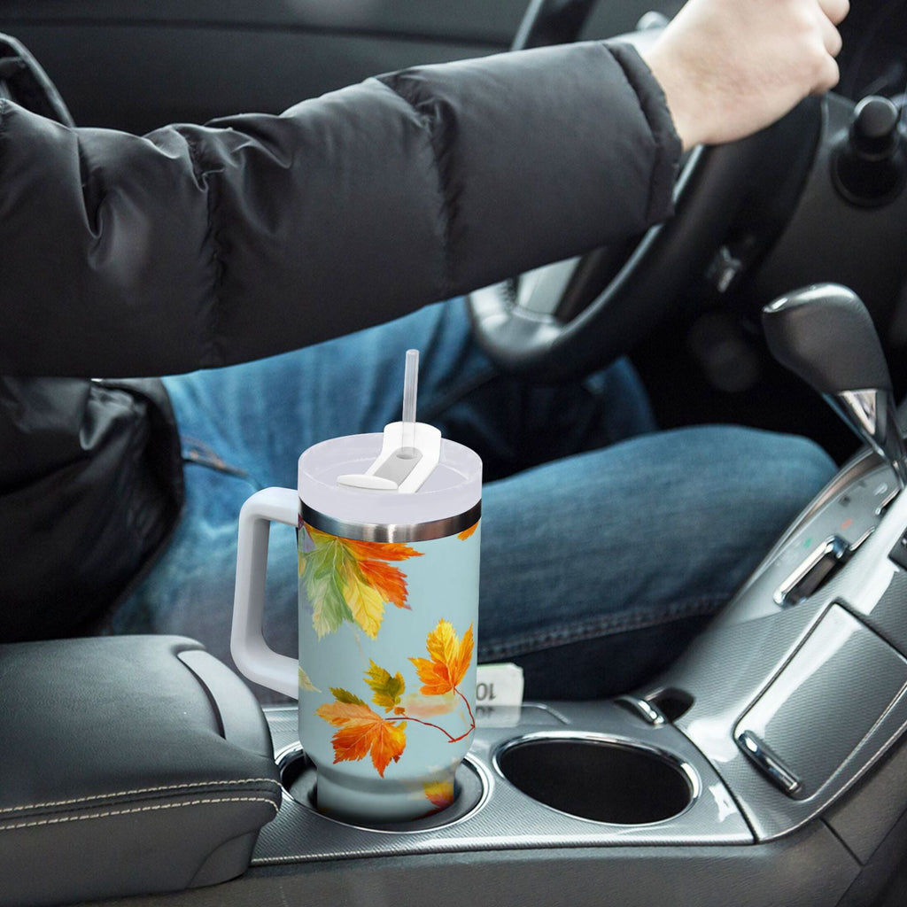30 oz Insulated Stainless Steel Tumbler Double Wall Stainless Steel Tumbler with 2-Way Drinking Colorful Autumn Maple Leaves C616L