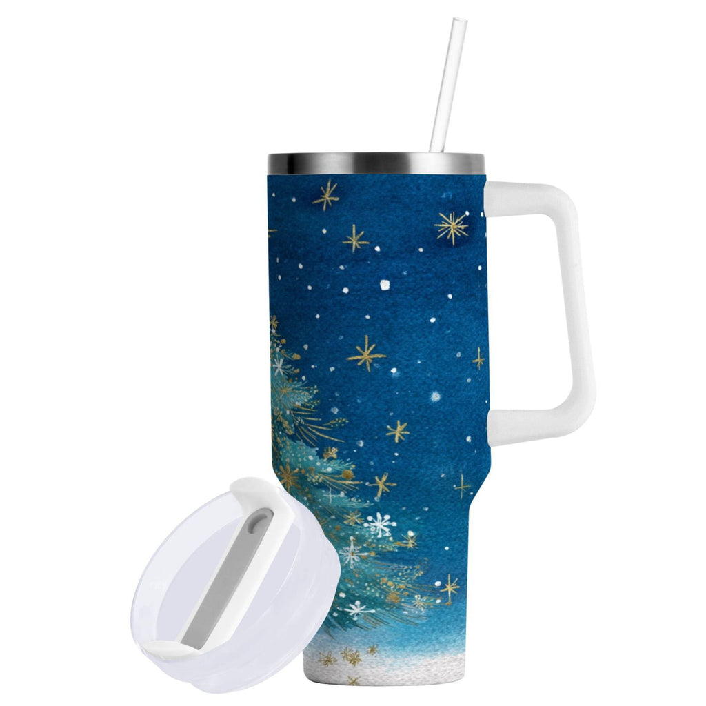 40 oz Insulated Stainless Steel Tumbler Double Wall Stainless Steel Tumbler with 2-Way Drinking Watercolor Christmas Tree C597Y
