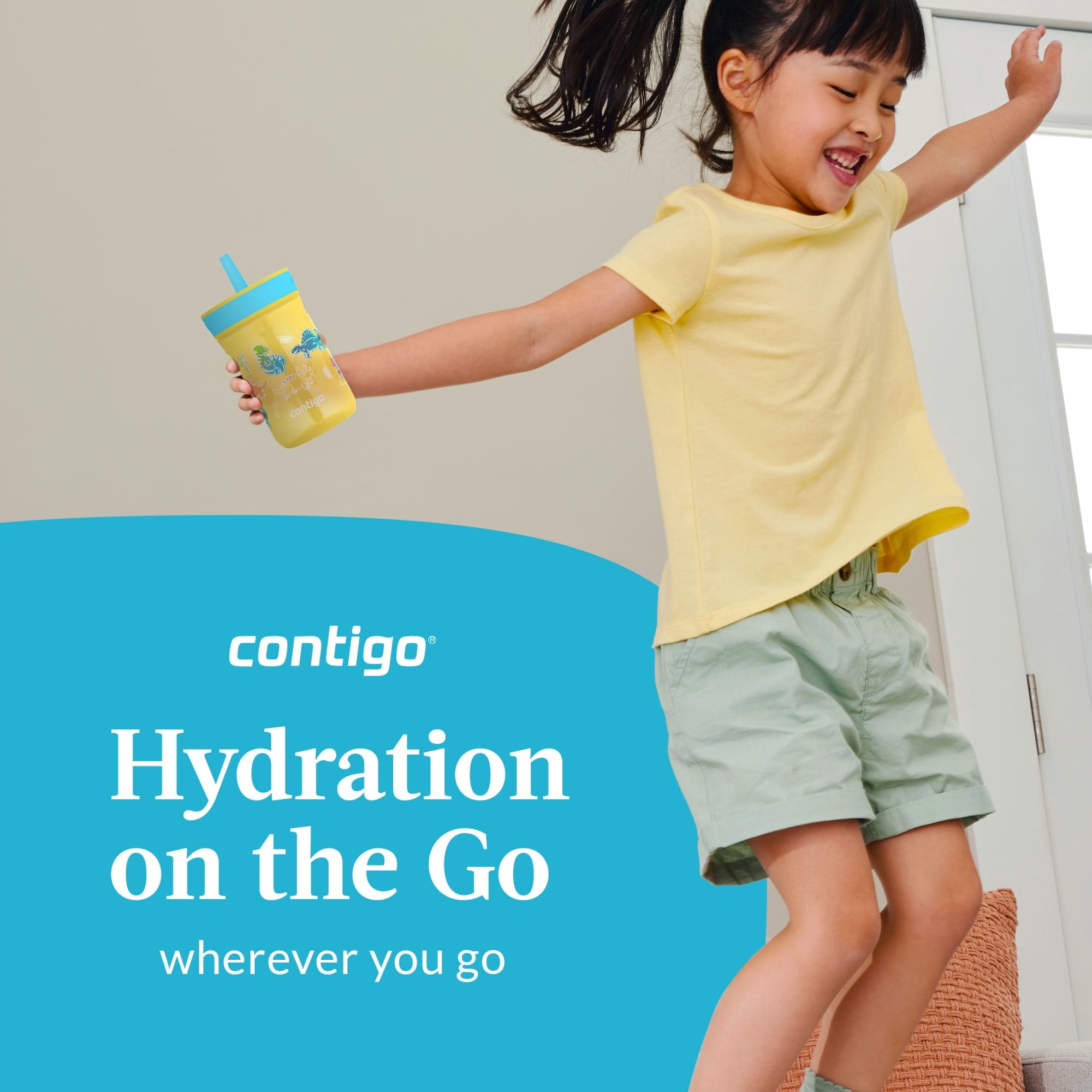 Contigo Kids Leighton Spill-Proof Tumbler with Straw, 14 oz, Yellow C080A