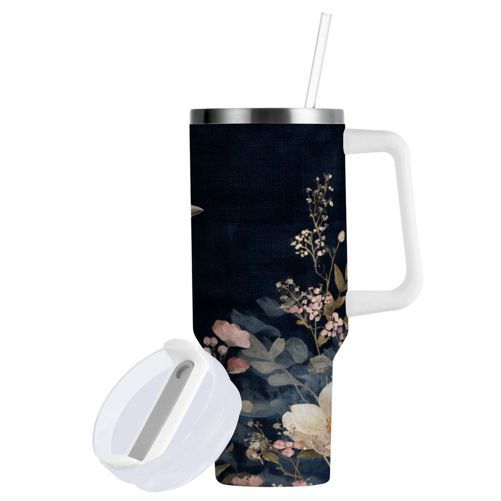 30 oz Insulated Stainless Steel Tumbler Double Wall Stainless Steel Tumbler with 2-Way Drinking Watercolor Vintage Blue Bird C466G