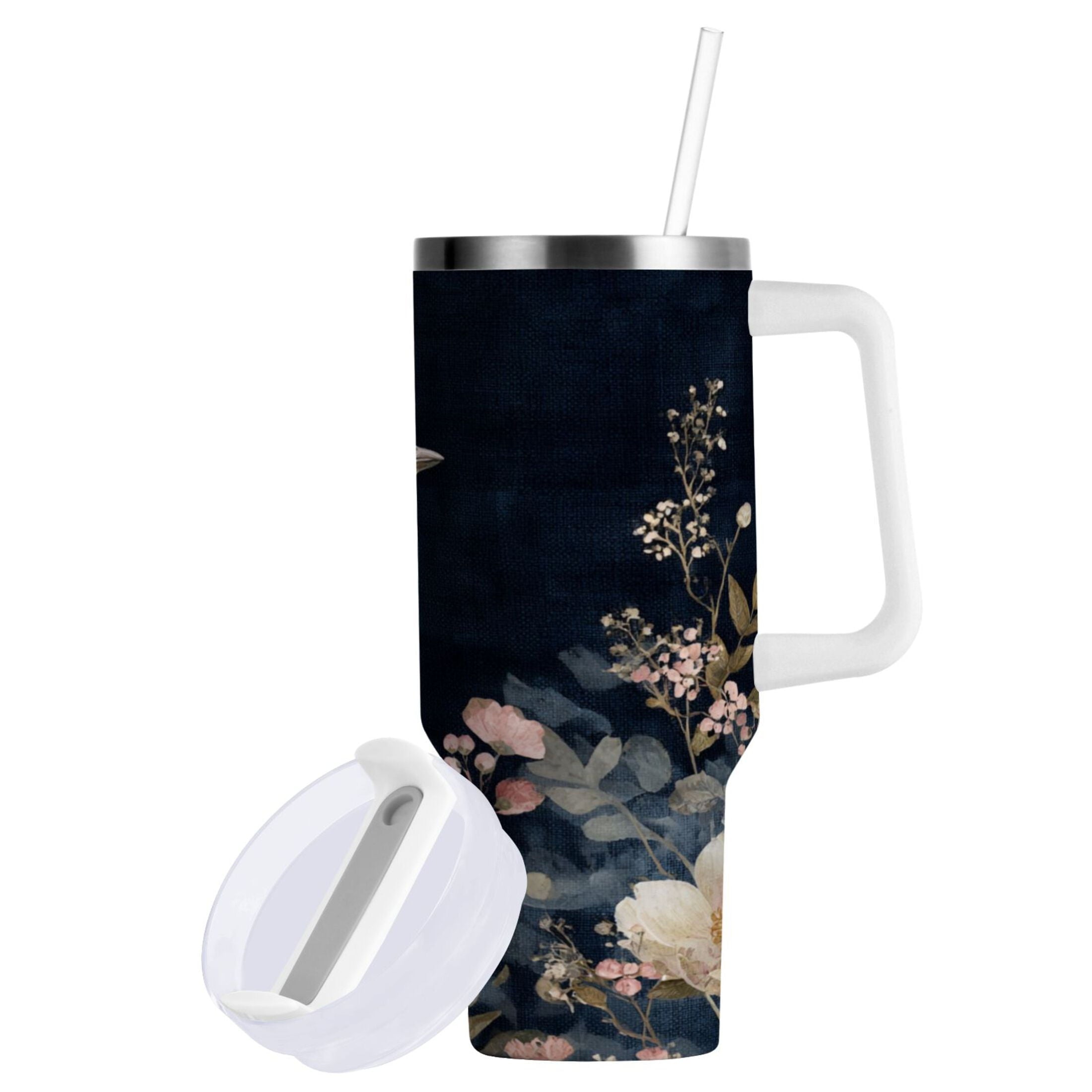 30 oz Insulated Stainless Steel Tumbler Double Wall Stainless Steel Tumbler with 2-Way Drinking Watercolor Vintage Blue Bird C466G