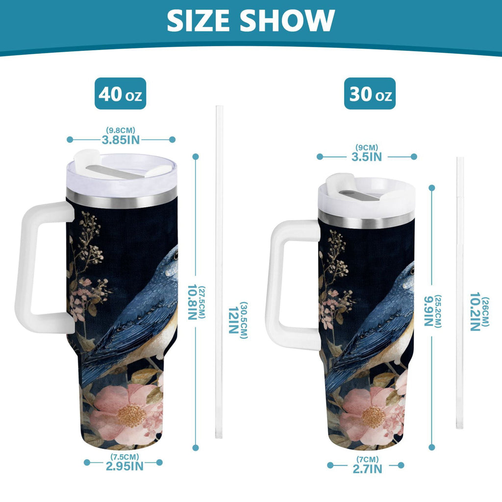 30 oz Insulated Stainless Steel Tumbler Double Wall Stainless Steel Tumbler with 2-Way Drinking Watercolor Vintage Blue Bird C466G