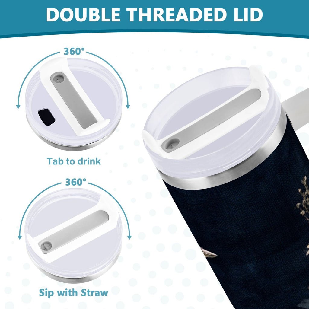 30 oz Insulated Stainless Steel Tumbler Double Wall Stainless Steel Tumbler with 2-Way Drinking Watercolor Vintage Blue Bird C466G