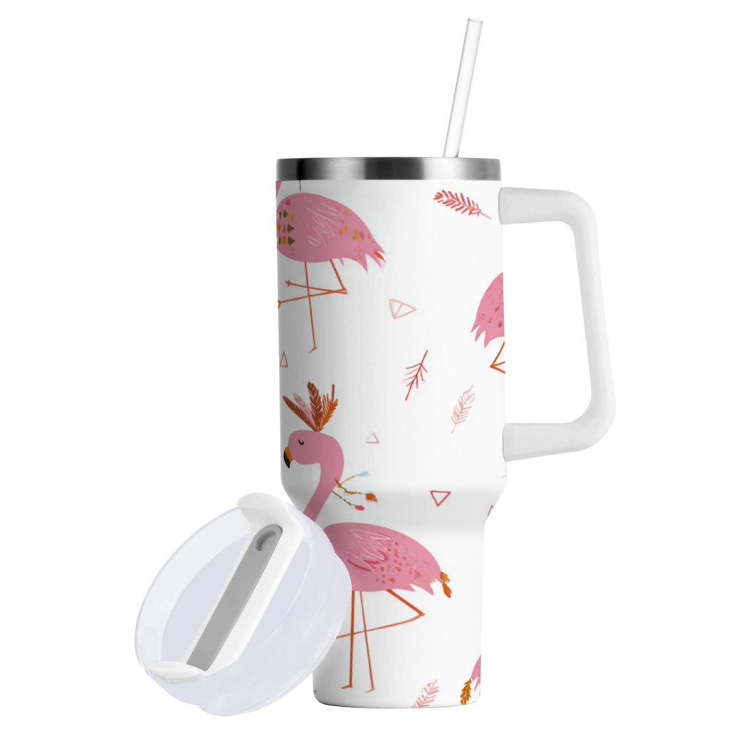 40 oz Insulated Stainless Steel Tumbler Double Wall Stainless Steel Tumbler with 2-Way Drinking Cute Pink Flamingo Pattern C515U