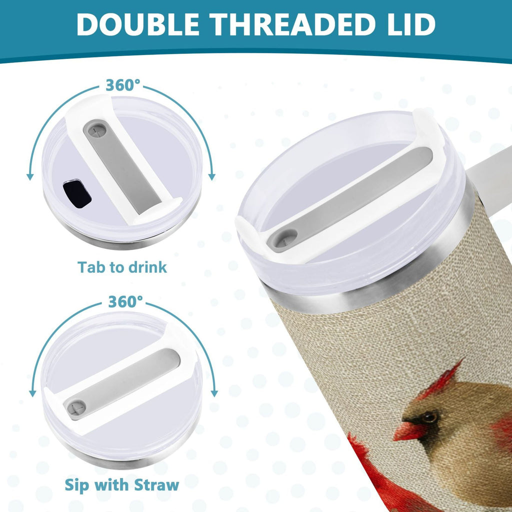 30 oz Insulated Stainless Steel Tumbler Double Wall Stainless Steel Tumbler with 2-Way Drinking Bird and Snow-covered Trees C615X
