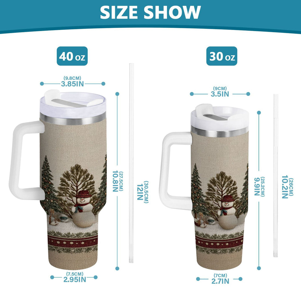 30 oz Insulated Stainless Steel Tumbler Double Wall Stainless Steel Tumbler with 2-Way Drinking Snowmen and Deer in The Forest C582R
