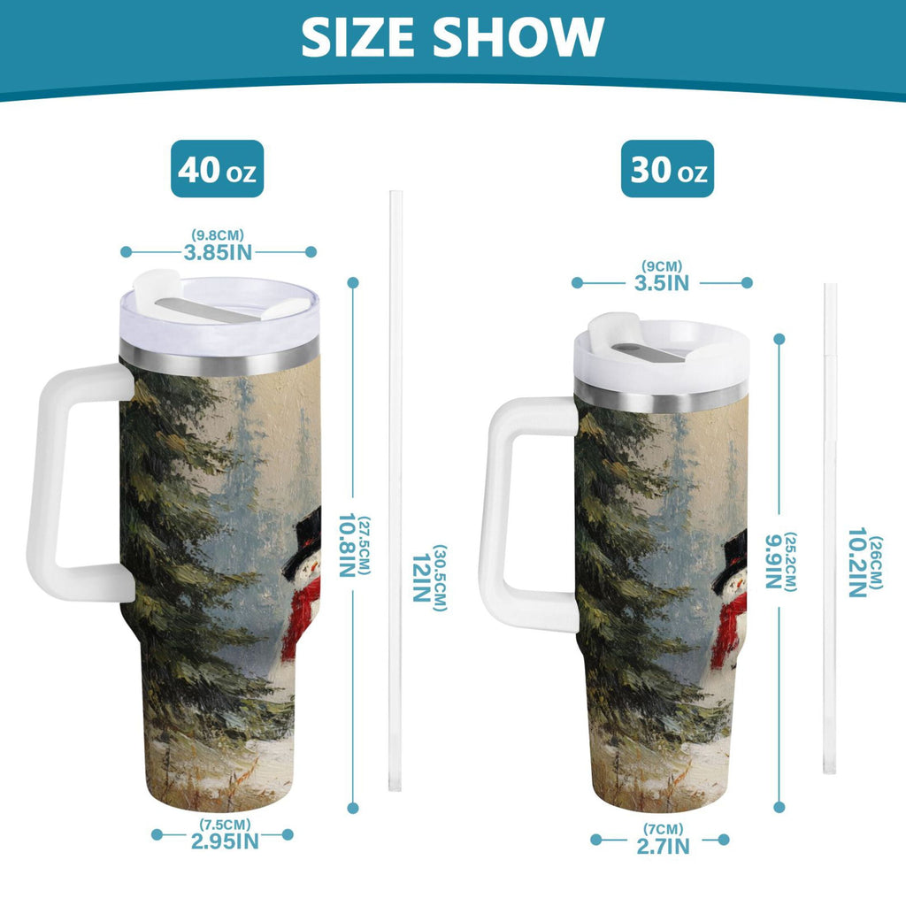 40 oz Insulated Stainless Steel Tumbler Double Wall Stainless Steel Tumbler with 2-Way Drinking Moody Snowman Couple C671S