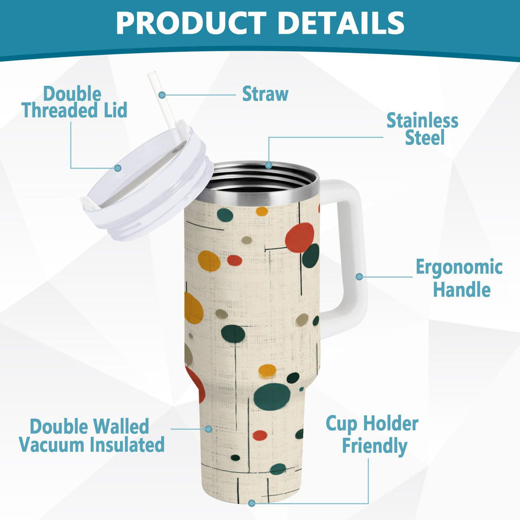30 oz Insulated Stainless Steel Tumbler Double Wall Stainless Steel Tumbler with 2-Way Drinking Colorful Dots and Lines C646K