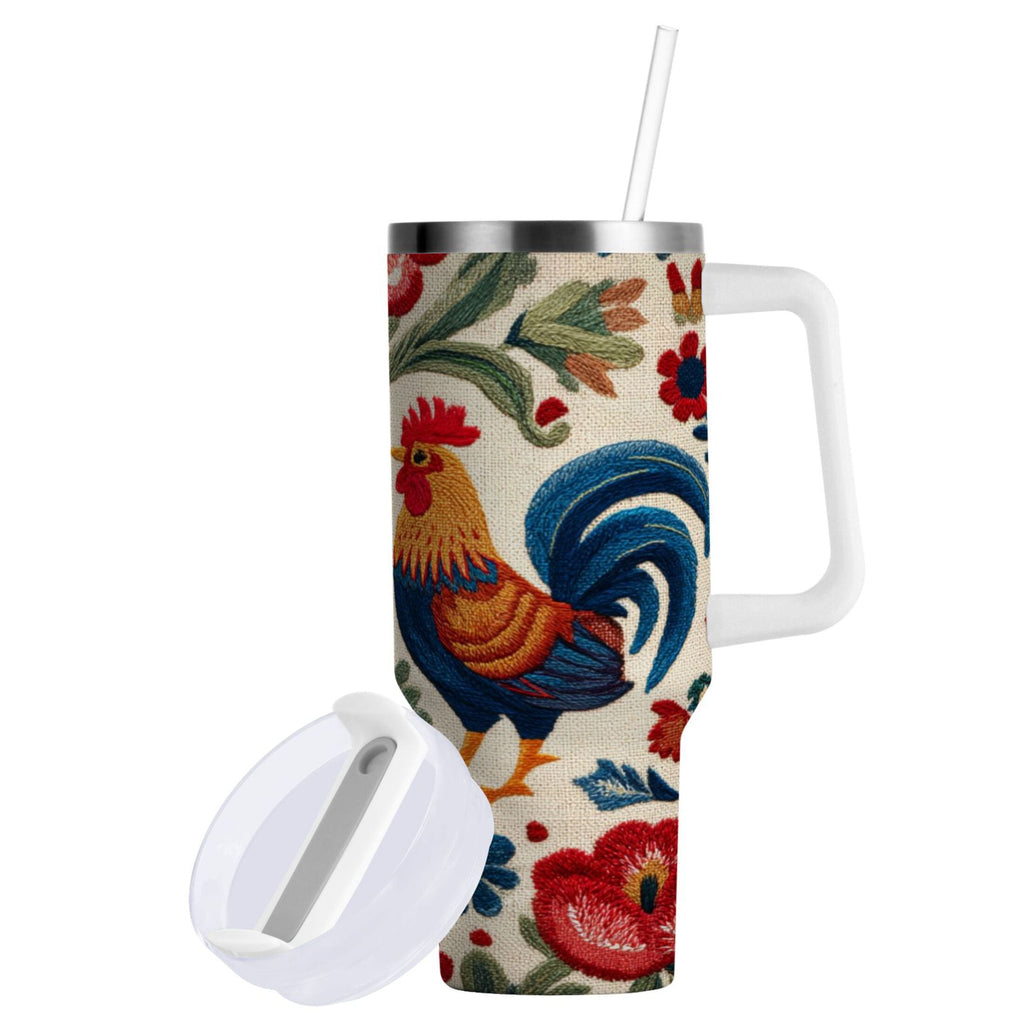40 oz Insulated Stainless Steel Tumbler Double Wall Stainless Steel Tumbler with 2-Way Drinking Male and Female Chickens C440H
