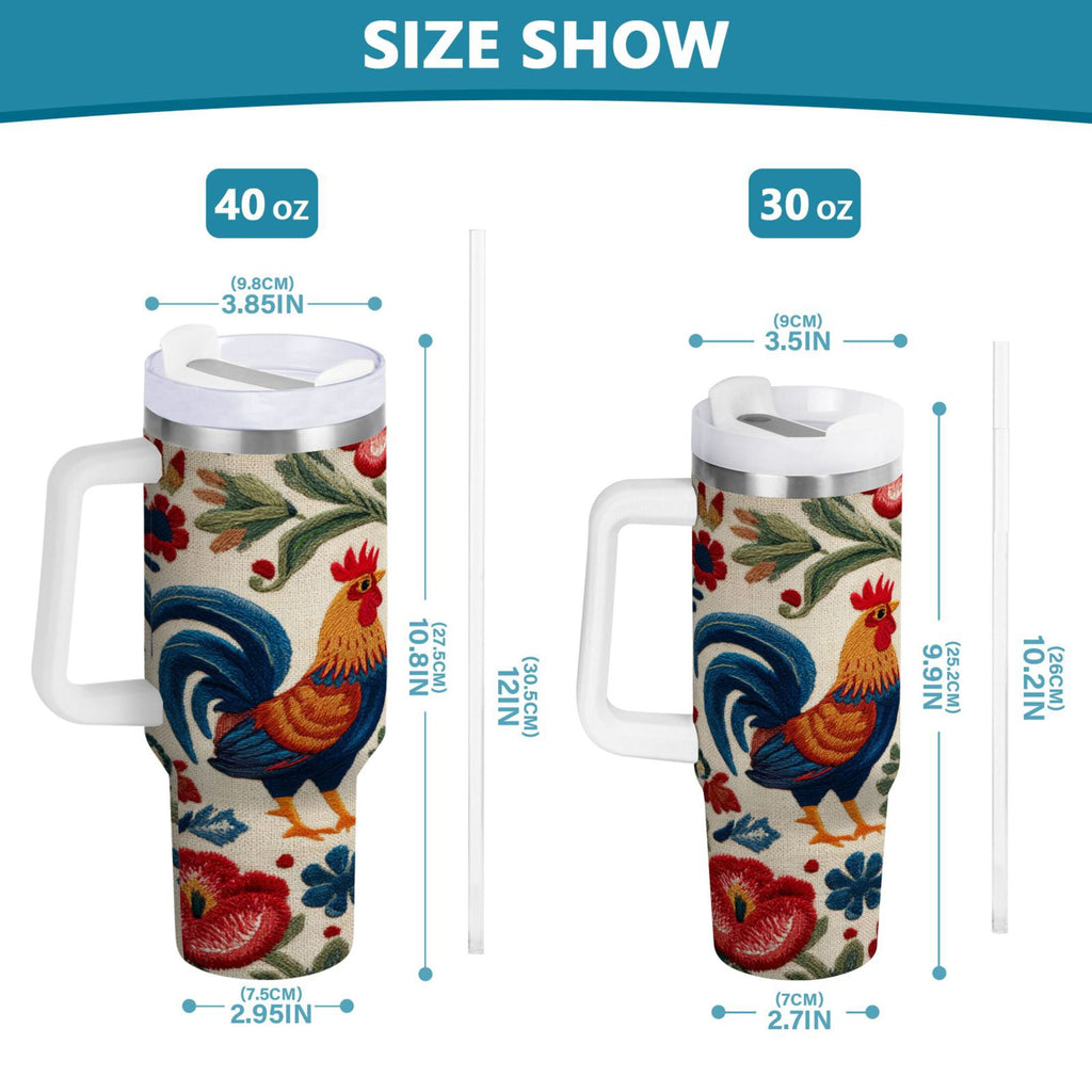 40 oz Insulated Stainless Steel Tumbler Double Wall Stainless Steel Tumbler with 2-Way Drinking Male and Female Chickens C440H