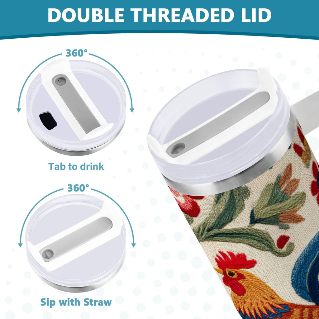 40 oz Insulated Stainless Steel Tumbler Double Wall Stainless Steel Tumbler with 2-Way Drinking Male and Female Chickens C440H