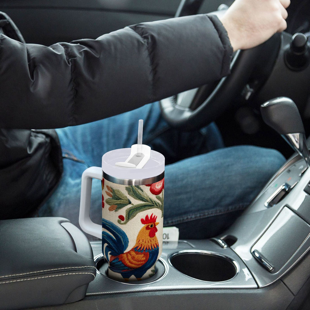 40 oz Insulated Stainless Steel Tumbler Double Wall Stainless Steel Tumbler with 2-Way Drinking Male and Female Chickens C440H