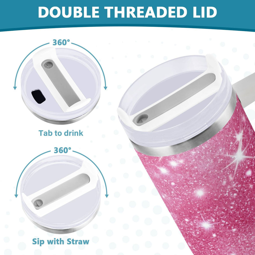 40 oz Insulated Stainless Steel Tumbler Double Wall Stainless Steel Tumbler with 2-Way Drinking Pink Glitter Background C608A