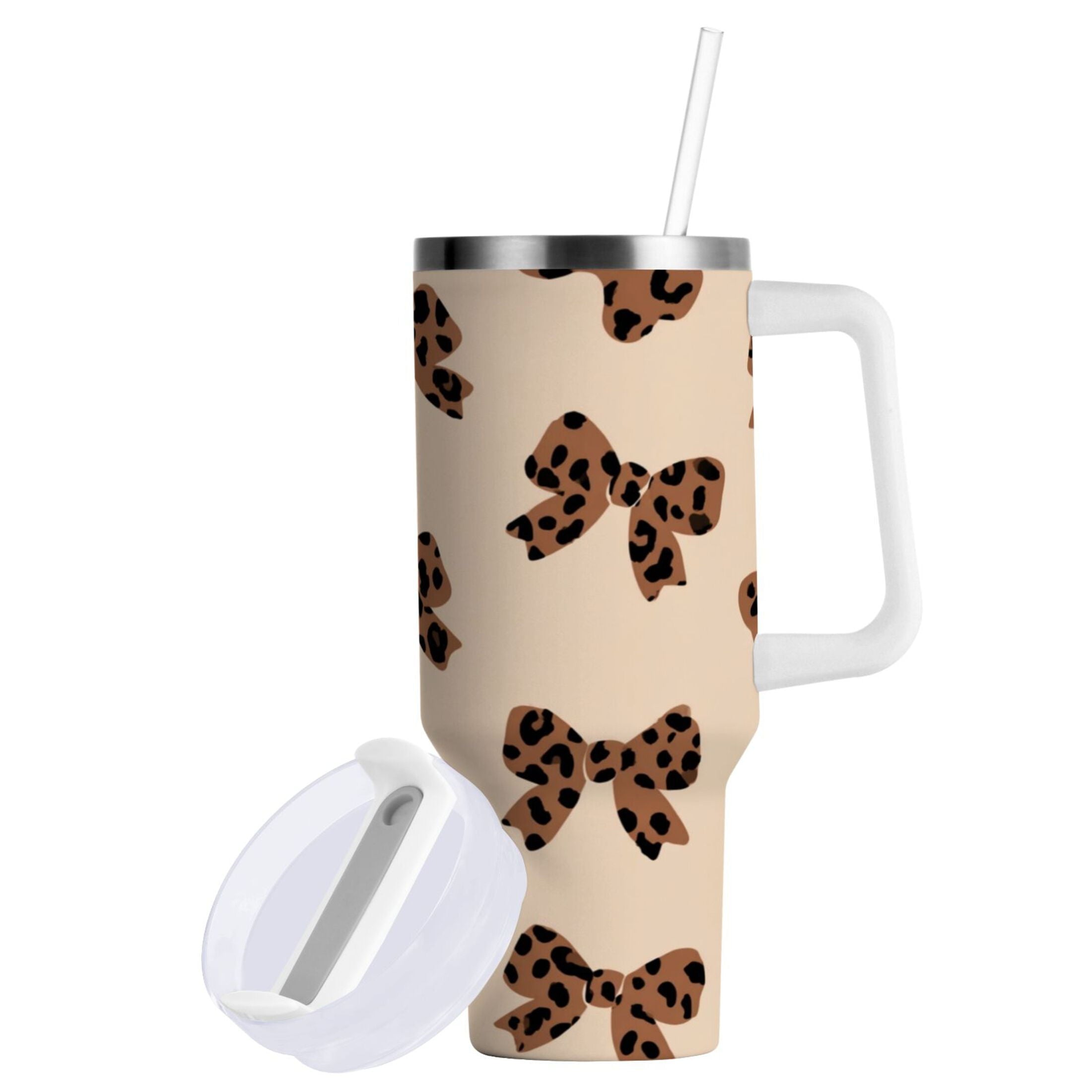 30 oz Insulated Stainless Steel Tumbler Double Wall Stainless Steel Tumbler with 2-Way Drinking Cute Brown Bow C528L