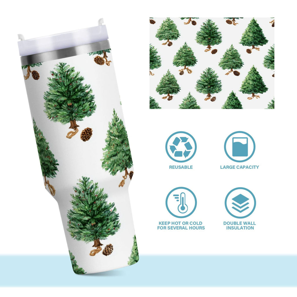 30 oz Insulated Stainless Steel Tumbler Double Wall Stainless Steel Tumbler with 2-Way Drinking Watercolor Green Christmas Tree C533S
