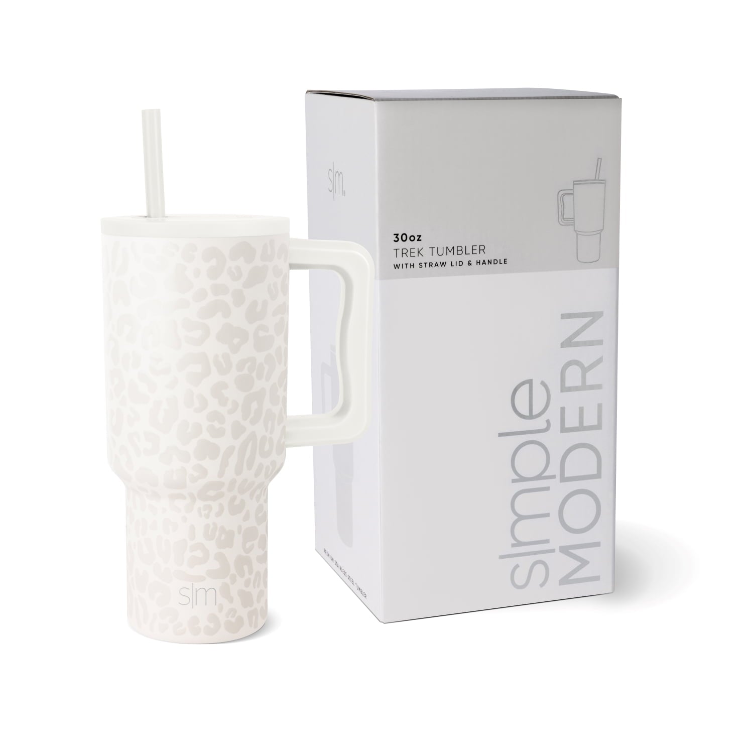 Simple Modern 30 fl oz Insulated Stainless Steel Trek Tumbler with Straw Lid | Cream Leopard C408K