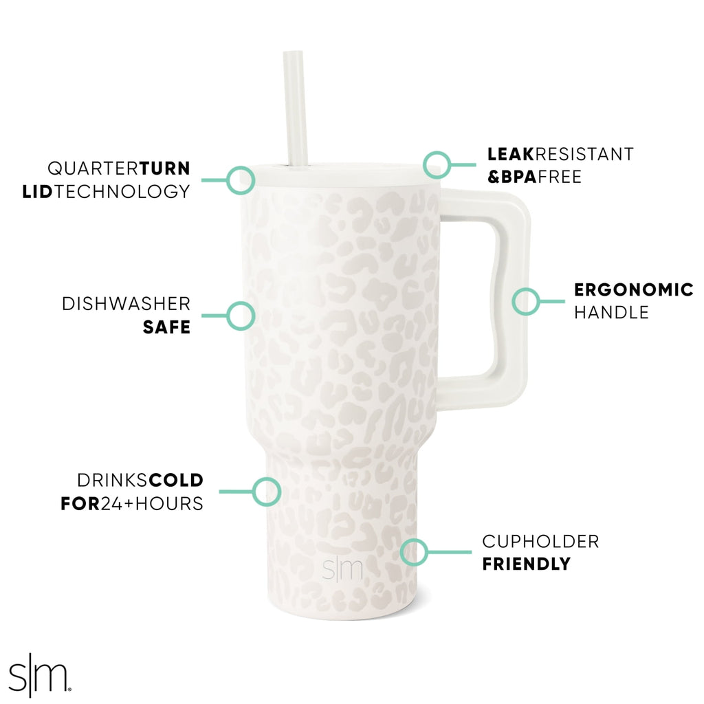 Simple Modern 30 fl oz Insulated Stainless Steel Trek Tumbler with Straw Lid | Cream Leopard C408K