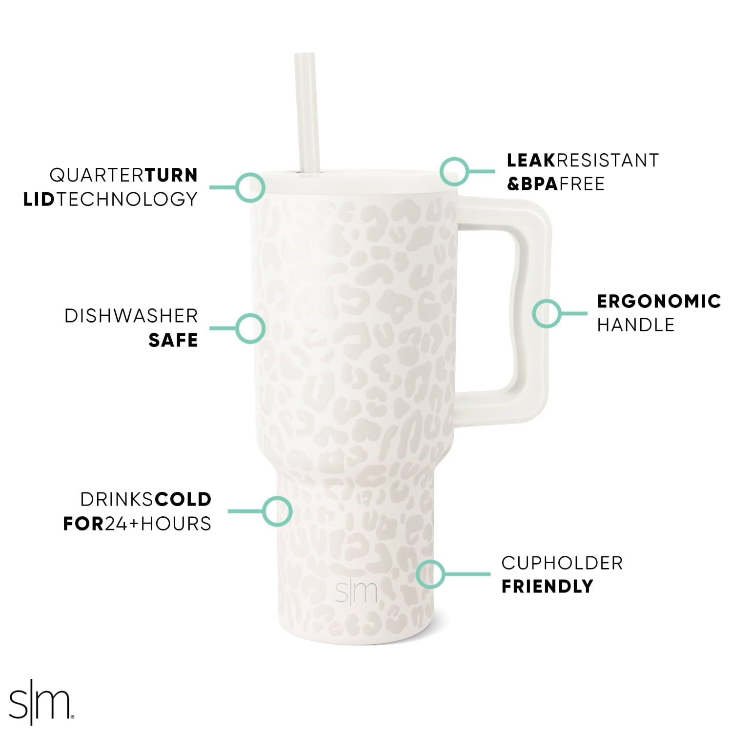 Simple Modern 30 fl oz Insulated Stainless Steel Trek Tumbler with Straw Lid | Cream Leopard C408K
