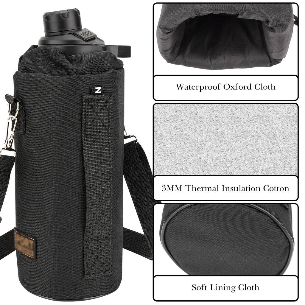 Linkidea Sports Water Bottle Carrier with Strap Compatible with Nalgene Sustain Tritan 48oz, CamelBak Chute Mag 50oz, Thick Waterbottle Cooler Bag Holder Shoulder Strap, Black C216P