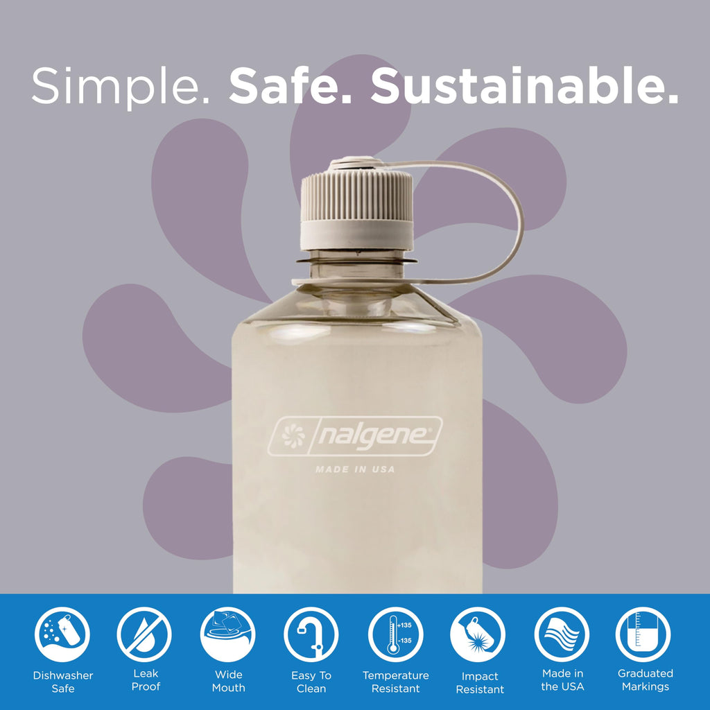 Nalgene Sustain Tritan BPA-Free Water Bottle Made with Material Derived from 50% Plastic Waste (using ISCC certified mass balance), 32 OZ, Narrow Mouth, Cotton C157Y