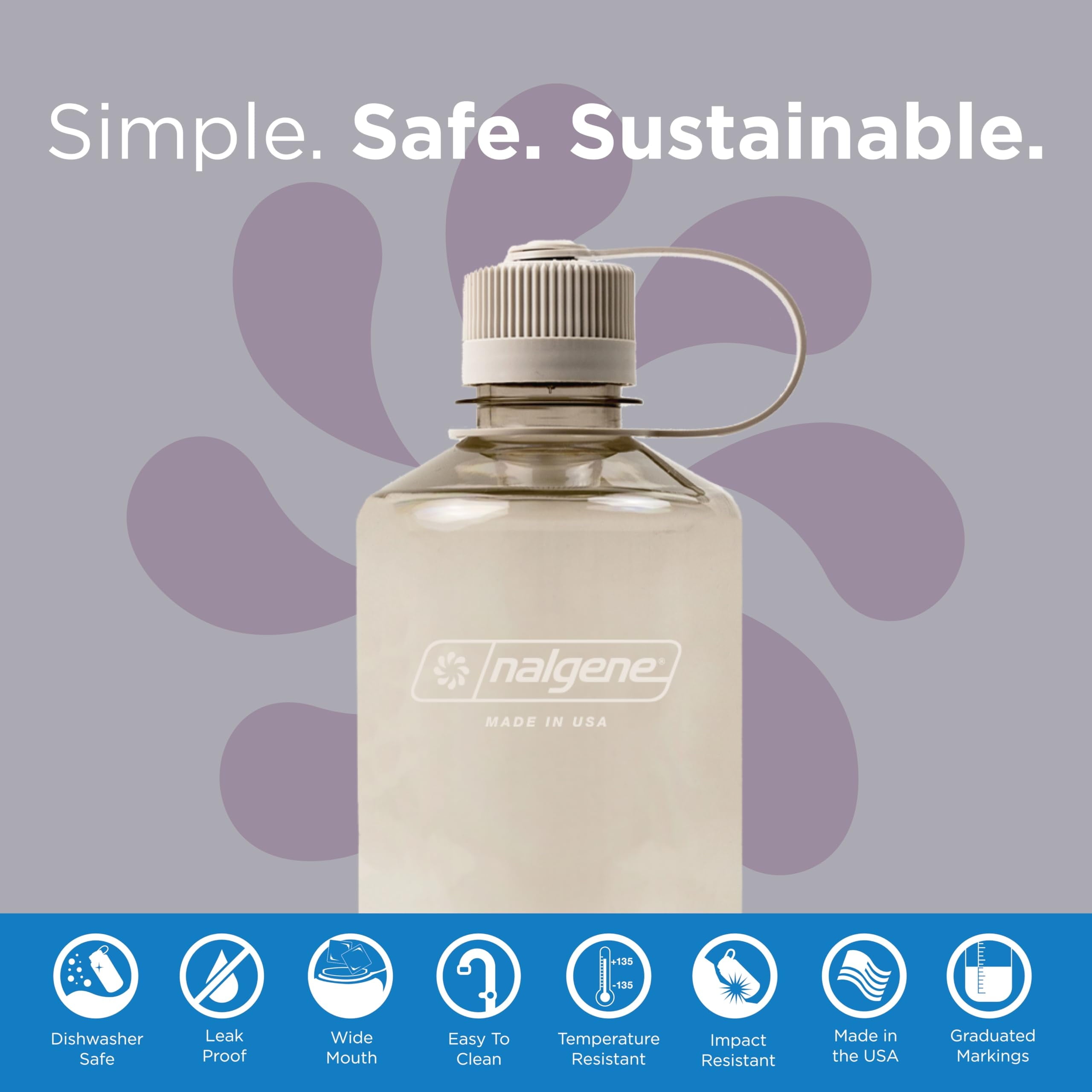 Nalgene Sustain Tritan BPA-Free Water Bottle Made with Material Derived from 50% Plastic Waste (using ISCC certified mass balance), 32 OZ, Narrow Mouth, Cotton C157Y
